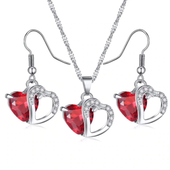 Red Sweetheart Necklace and Earring Set - Picture 1 of 3